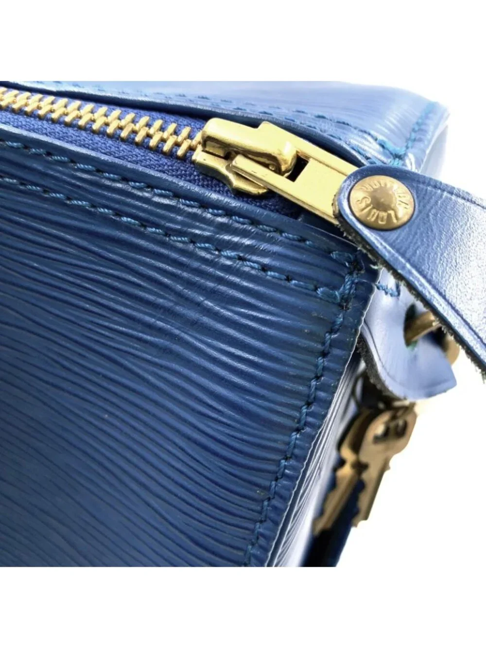 Louis Vuitton Speedy 30 Epi Toledo Blue Leather Handbag Gold